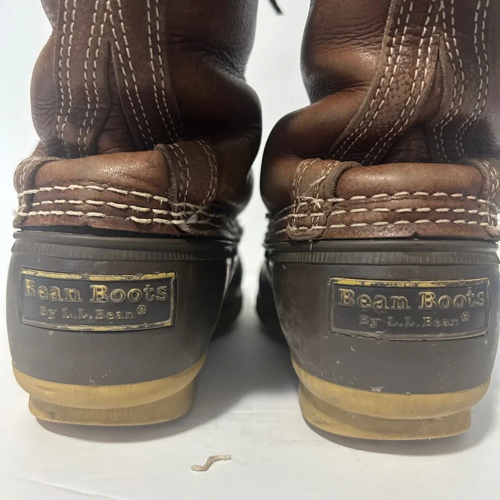 Vtg LL Bean Duck Boots Women 6 Brown Shearling Lined WP Hunting Leather Maine